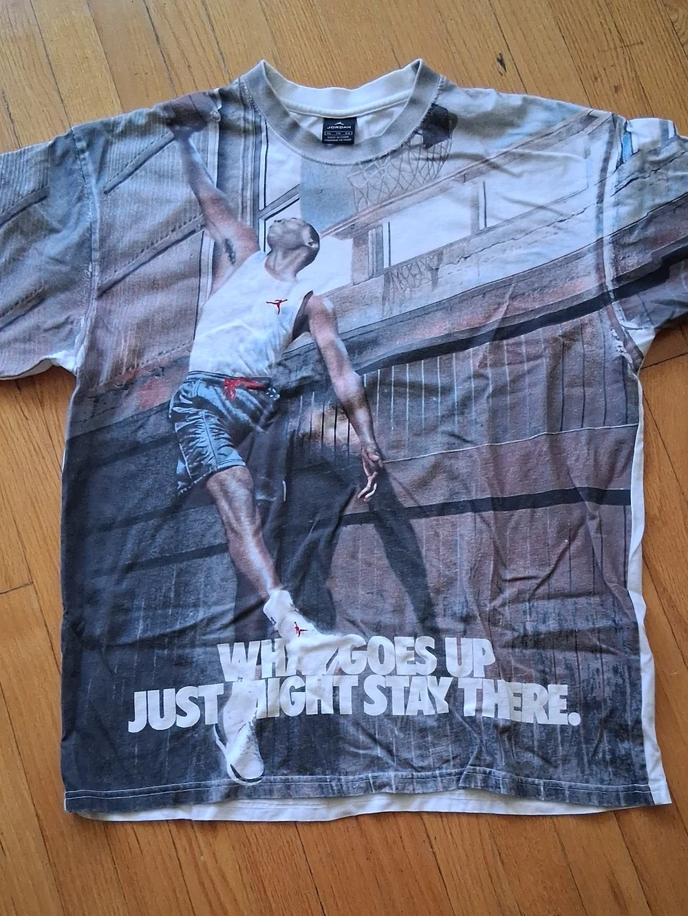 Vintage Jordan Men’s Short-Sleeve Graphic Tee in White, Blue and Gray